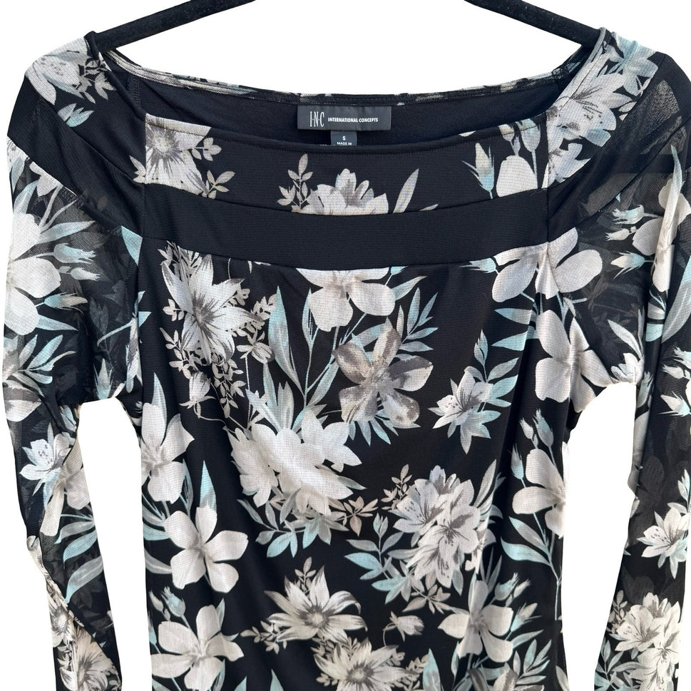 INC International Concepts Y2K Whimsigoth Fairy Floral Mesh Boat Neck Blouse S