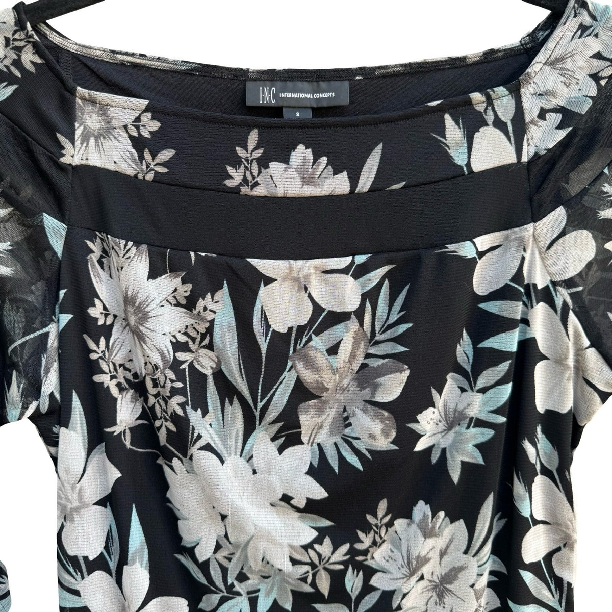 INC International Concepts Y2K Whimsigoth Fairy Floral Mesh Boat Neck Blouse S