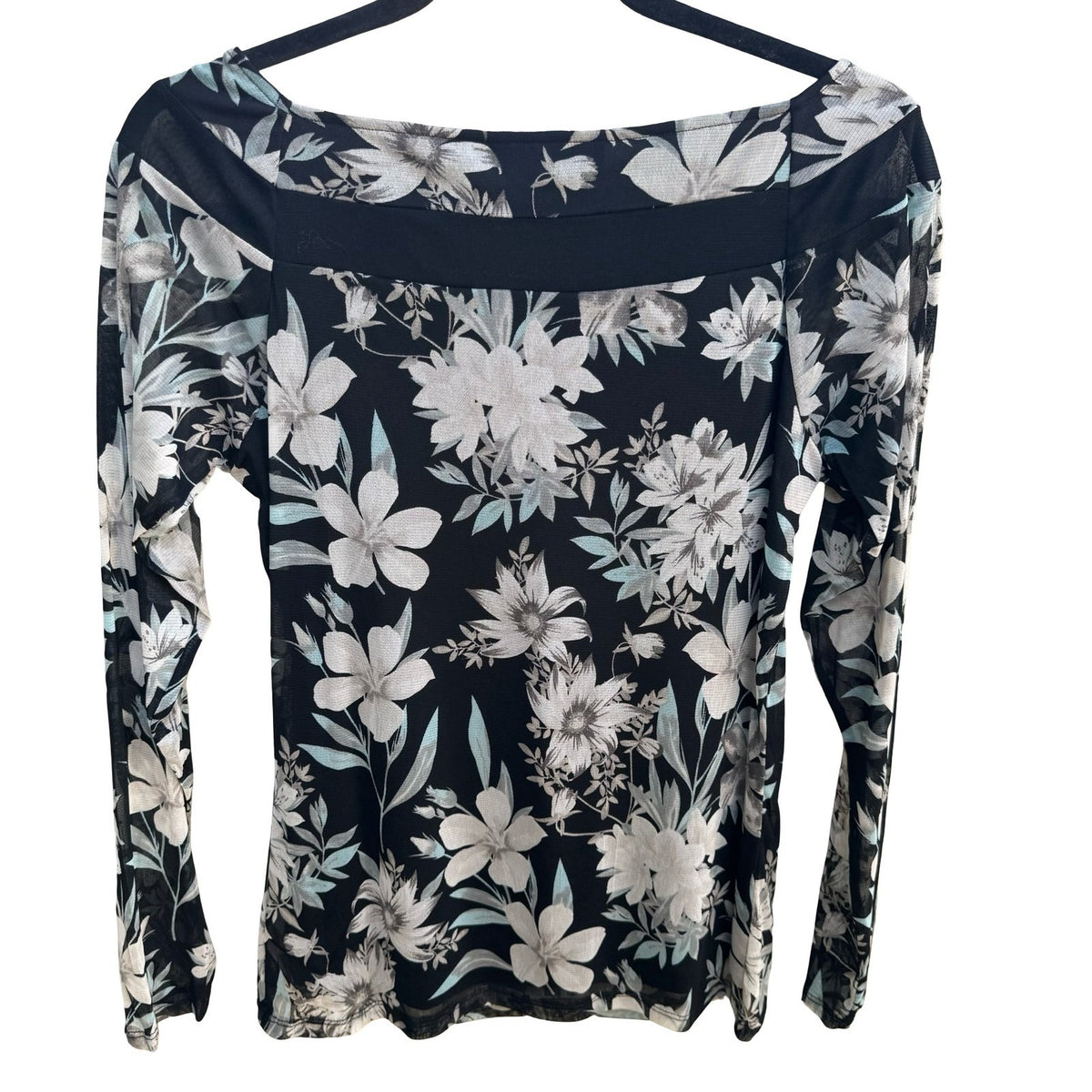 INC International Concepts Y2K Whimsigoth Fairy Floral Mesh Boat Neck Blouse S