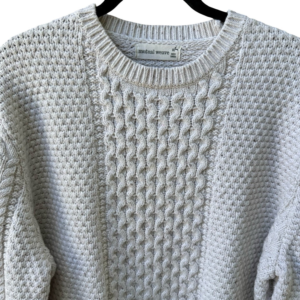 Mutual Weave Nautical Hygge Cable Knit Coastal Fisherman Sweater Cream Mens XXL