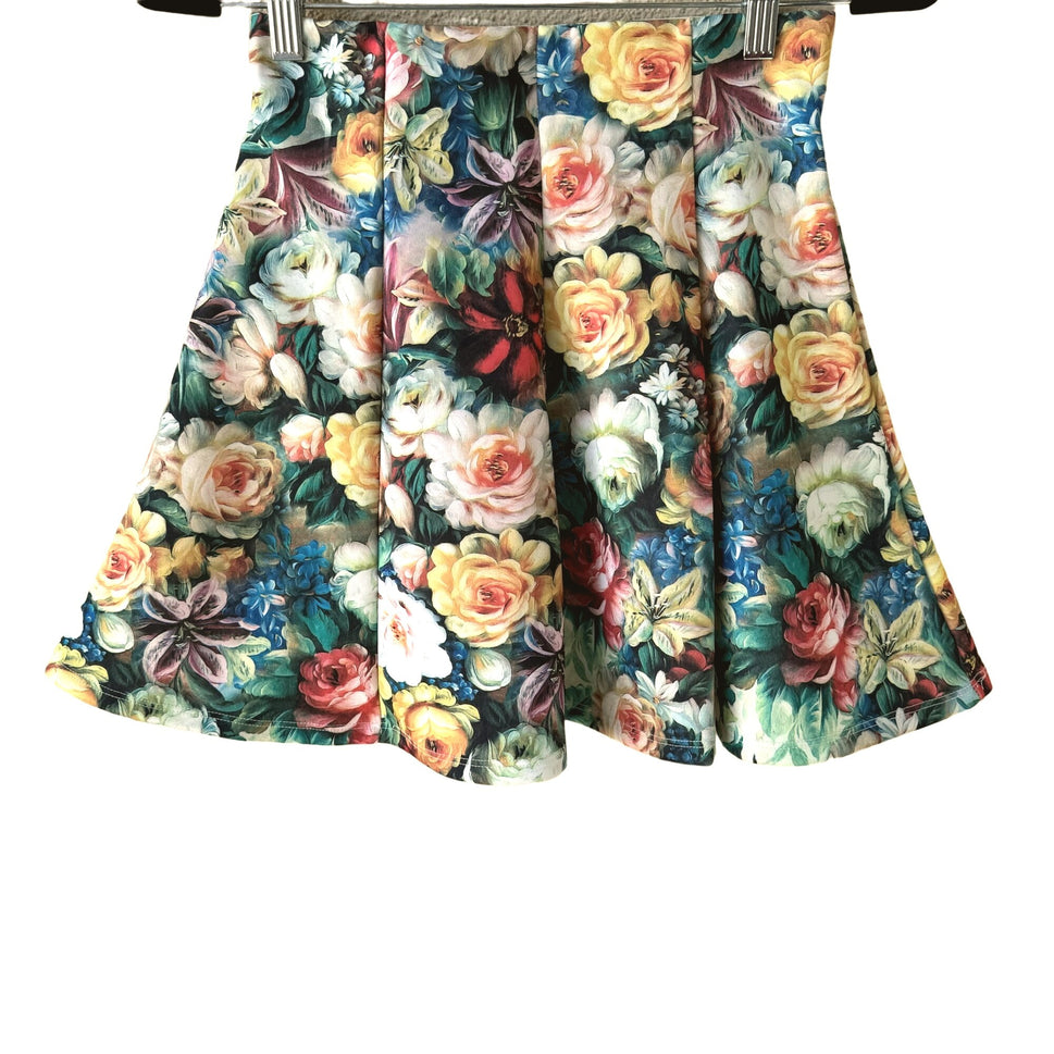 Guess Los Angeles Vintage Floral Multicolor Roses A-Line Skater Mini Skirt - Med