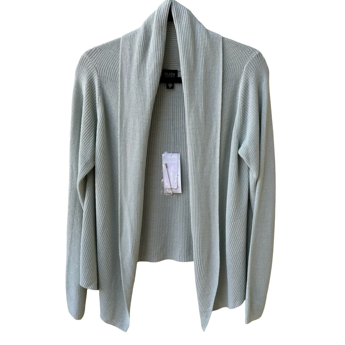 Eileen Fisher Italian Silk Organic Cotton Open Front Cardigan Sky Blue L NEW