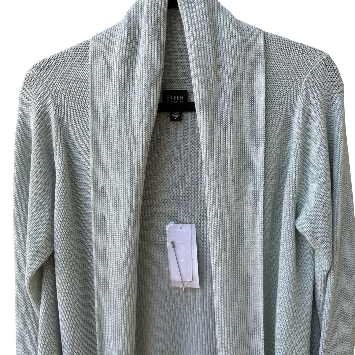 Eileen Fisher Italian Silk Organic Cotton Open Front Cardigan Sky Blue L NEW