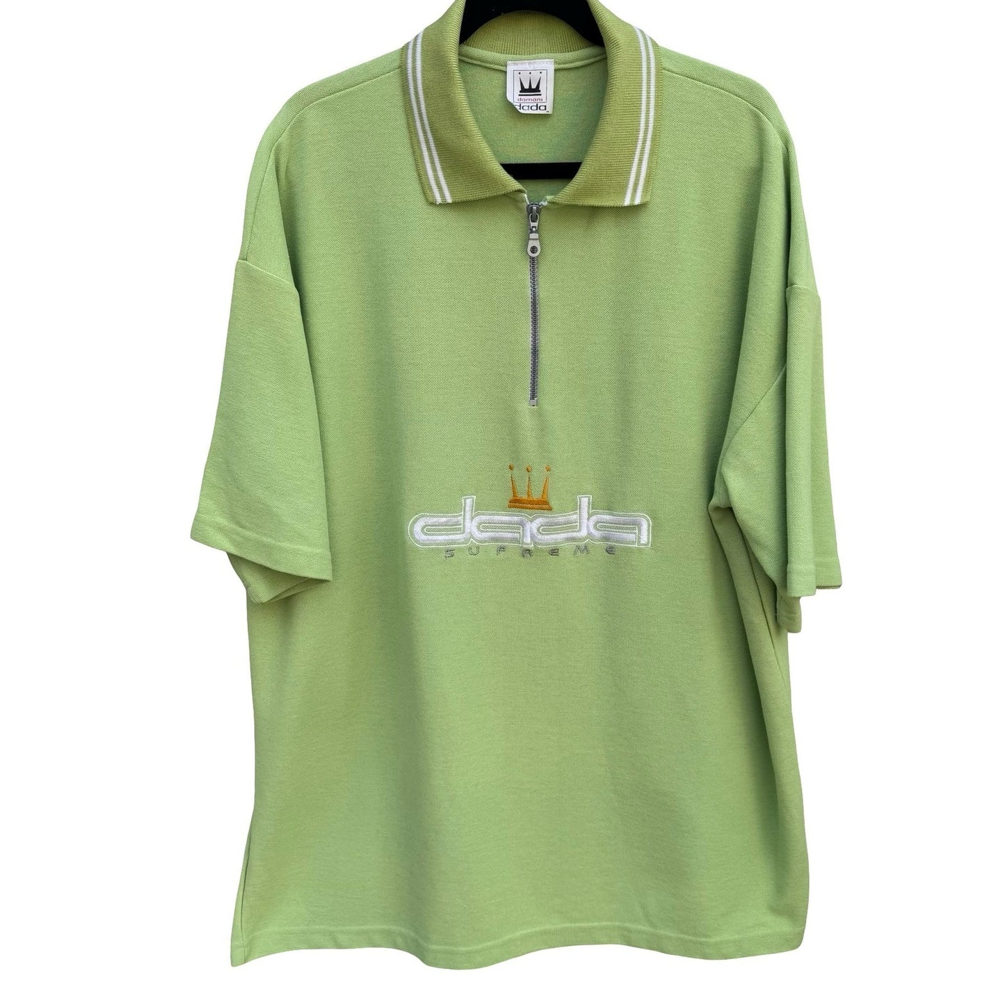 Damani Dada Supreme Vintage Lime Green Quarter Zip Polo Shirt Mens XL Made USA