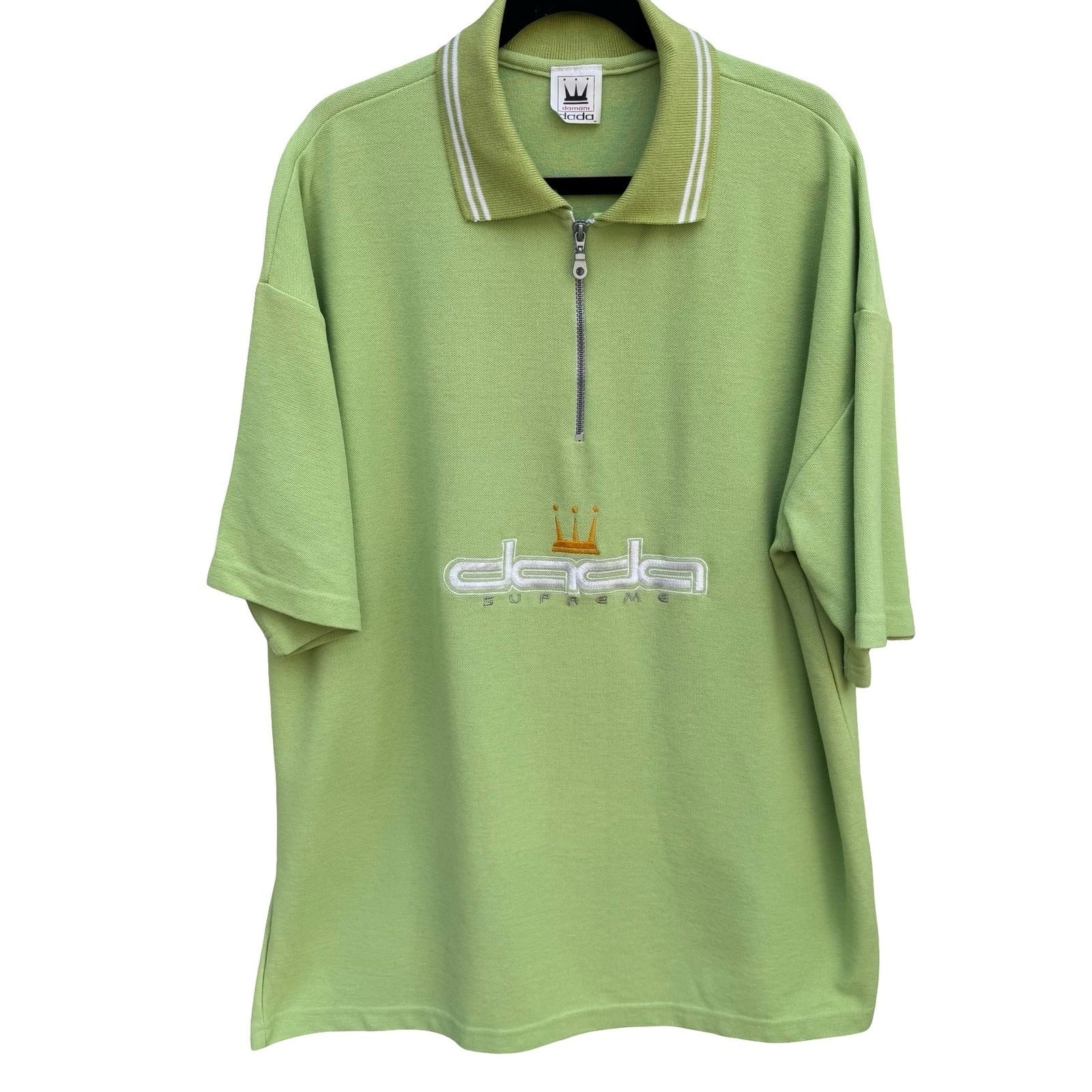 Damani Dada Supreme Vintage Lime Green Quarter Zip Polo Shirt Mens XL Made USA
