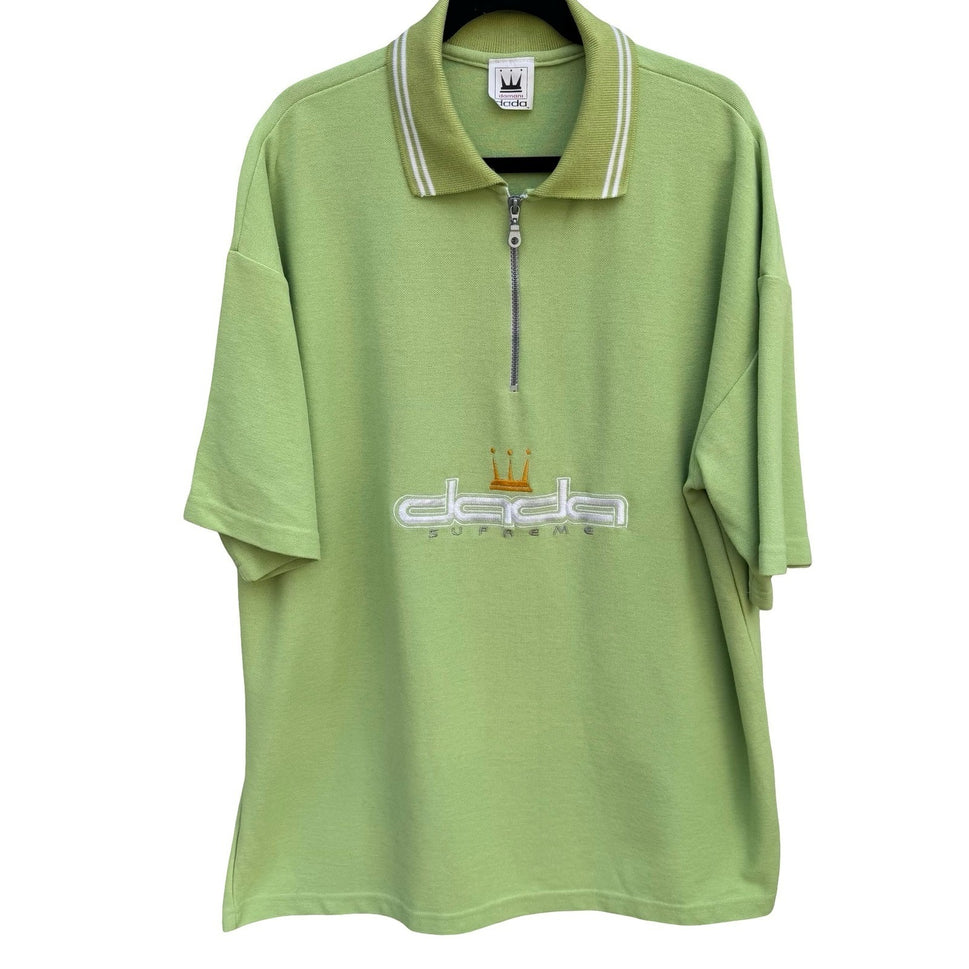 Damani Dada Supreme Vintage Lime Green Quarter Zip Polo Shirt Mens XL Made USA