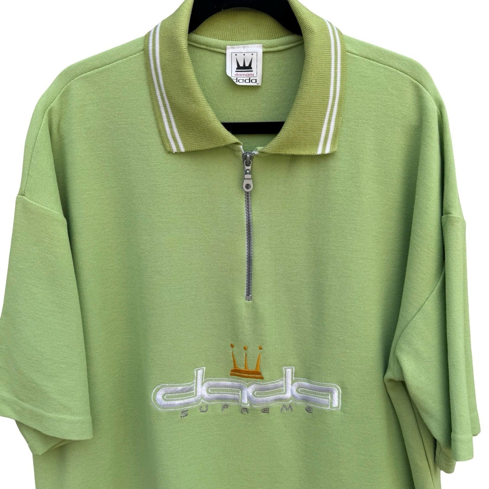 Damani Dada Supreme Vintage Lime Green Quarter Zip Polo Shirt Mens XL Made USA