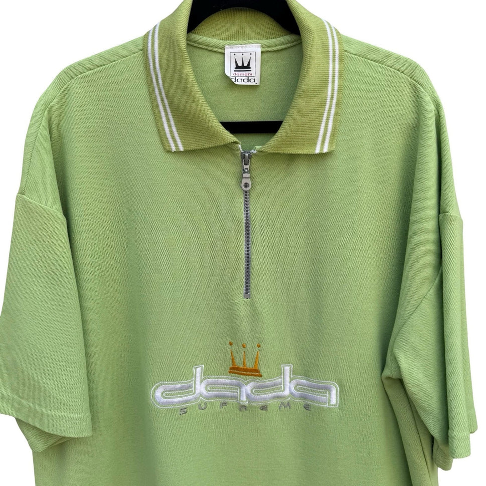 Damani Dada Supreme Vintage Lime Green Quarter Zip Polo Shirt Mens XL Made USA