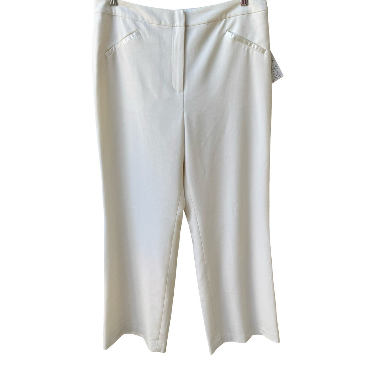 Erika Kline Minimalist Satin Trim Straight Leg Dress Pants Trousers White L NEW