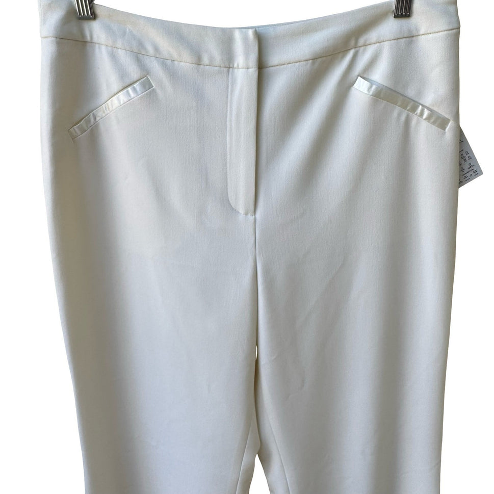 Erika Kline Minimalist Satin Trim Straight Leg Dress Pants Trousers White L NEW