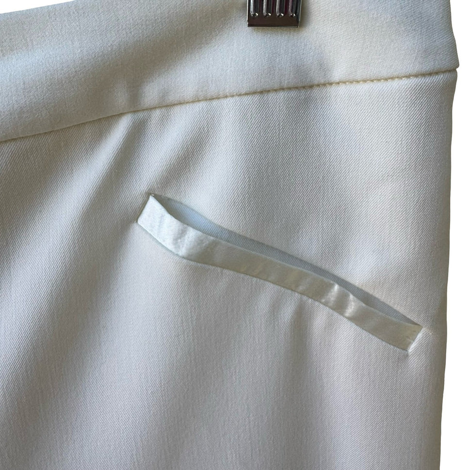 Erika Kline Minimalist Satin Trim Straight Leg Dress Pants Trousers White L NEW