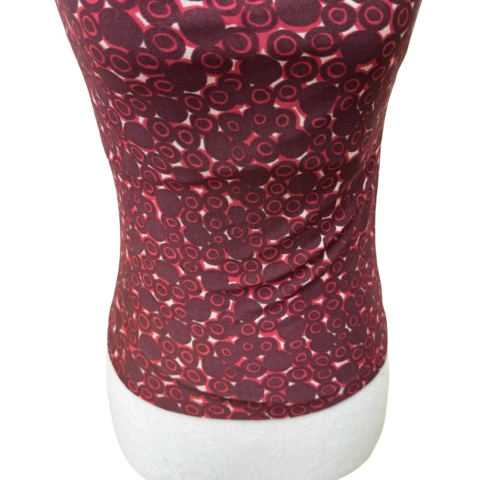 Lance Karesh Y2K 90s Burgundy Chic Circle Print Cowl Neck Open Back Camisole Top