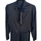 Switch Vintage Black Tie Neck Pleated Long Sleeve Dress Officecore Secretary Style 3 image