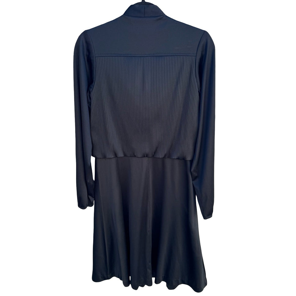 Vintage Black Tie Neck Pleated Long Sleeve Dress Officecore Secretary Style