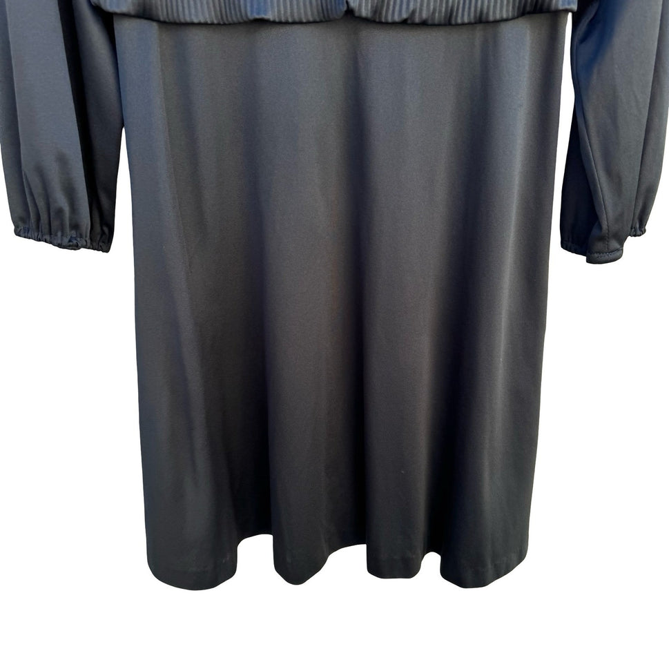 Vintage Black Tie Neck Pleated Long Sleeve Dress Officecore Secretary Style