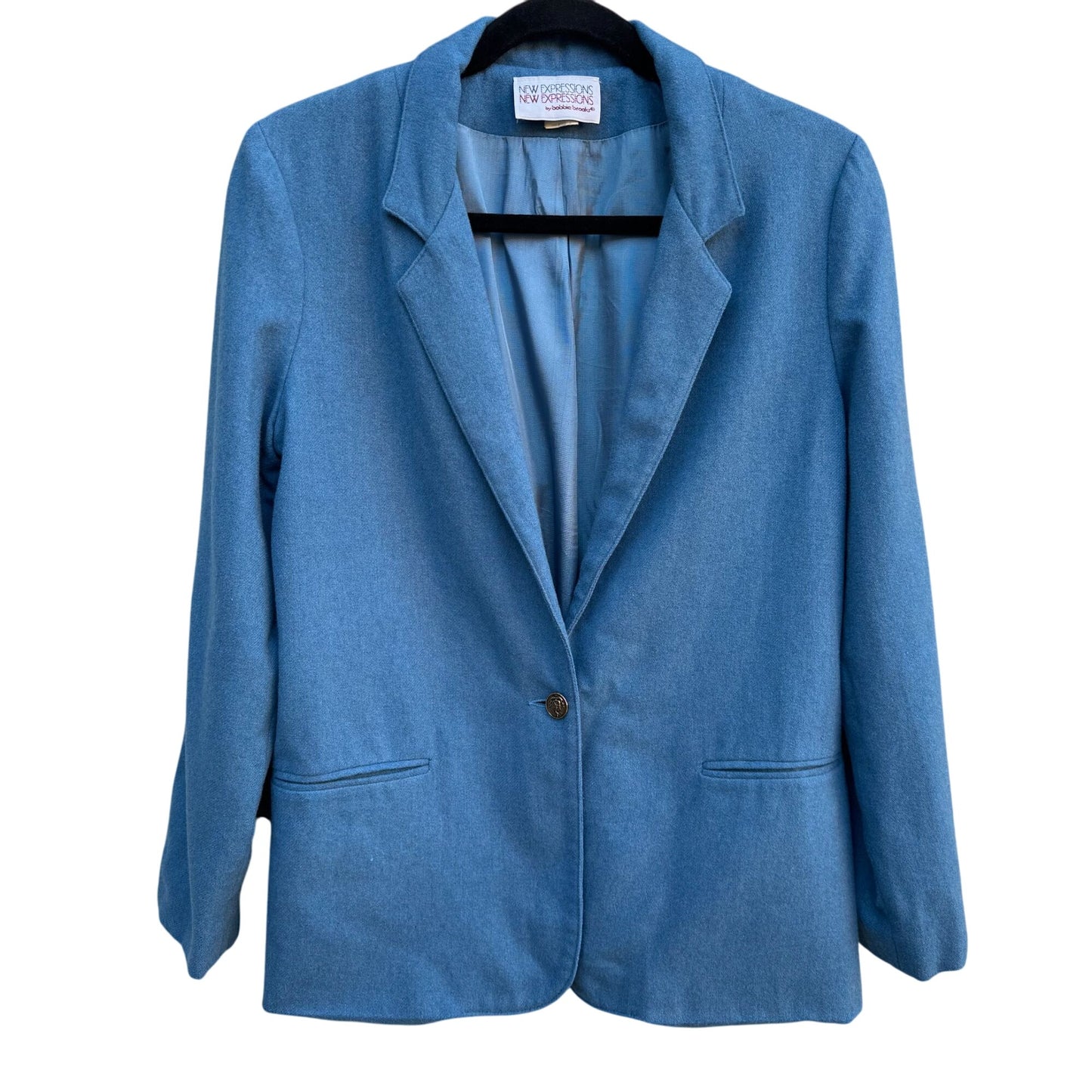 New Expressions Bobbie Brooks Vintage Womens Blue Wool Blend Oversized Blazer L