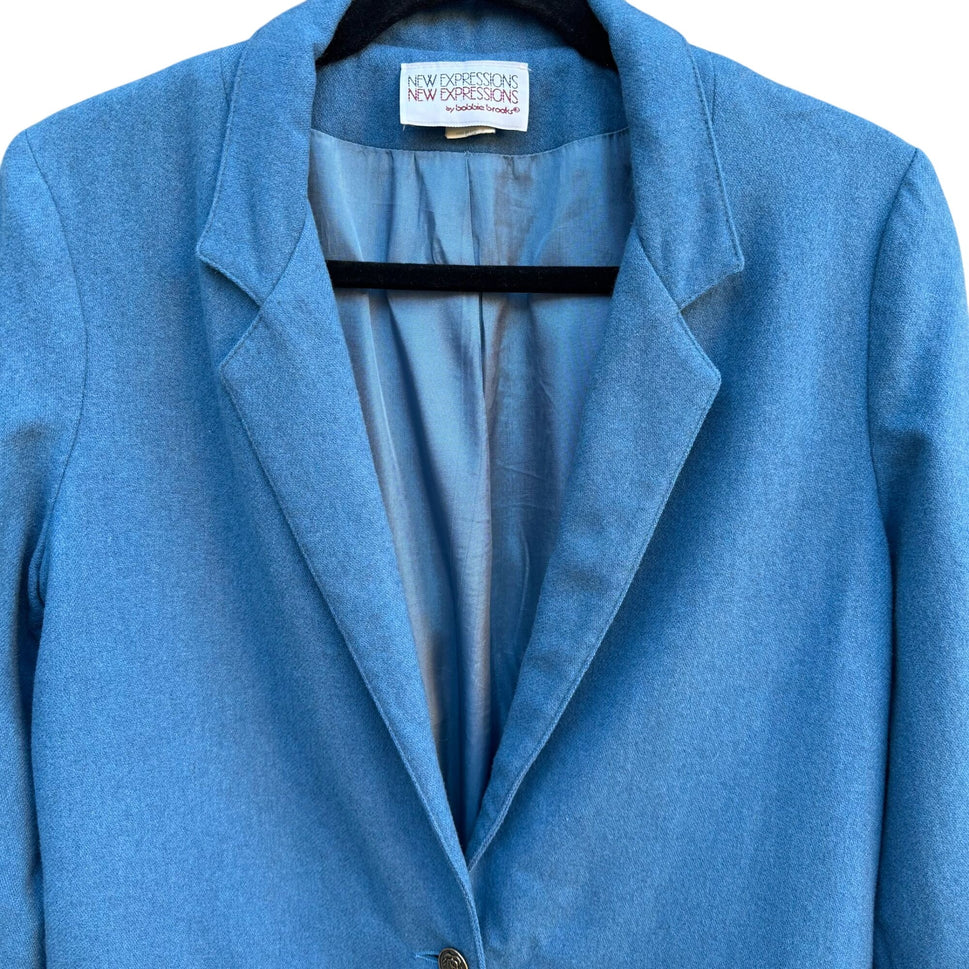 New Expressions Bobbie Brooks Vintage Womens Blue Wool Blend Oversized Blazer L