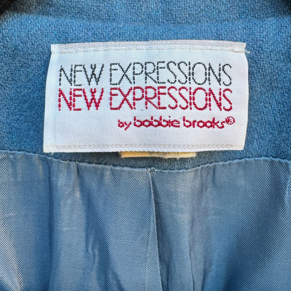 New Expressions Bobbie Brooks Vintage Womens Blue Wool Blend Oversized Blazer L