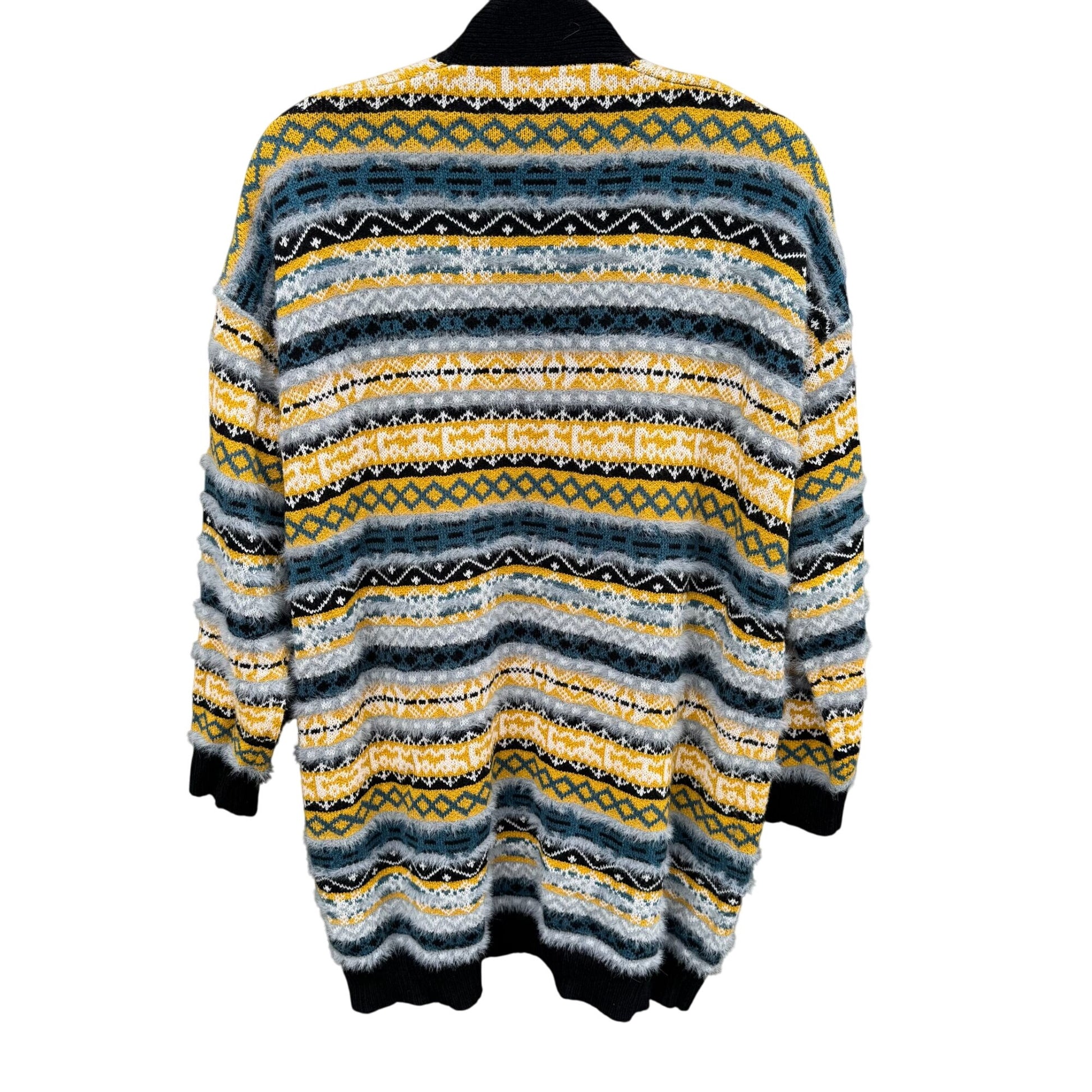 Love Culture Striped Open Front Fuzzy Knit Cardigan Sweater Cozy Knit Womens S/M