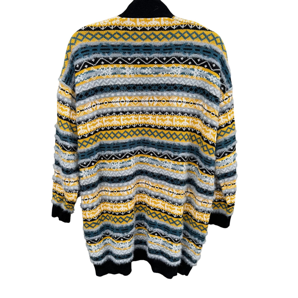 Love Culture Striped Open Front Fuzzy Knit Cardigan Sweater Cozy Knit Womens S/M