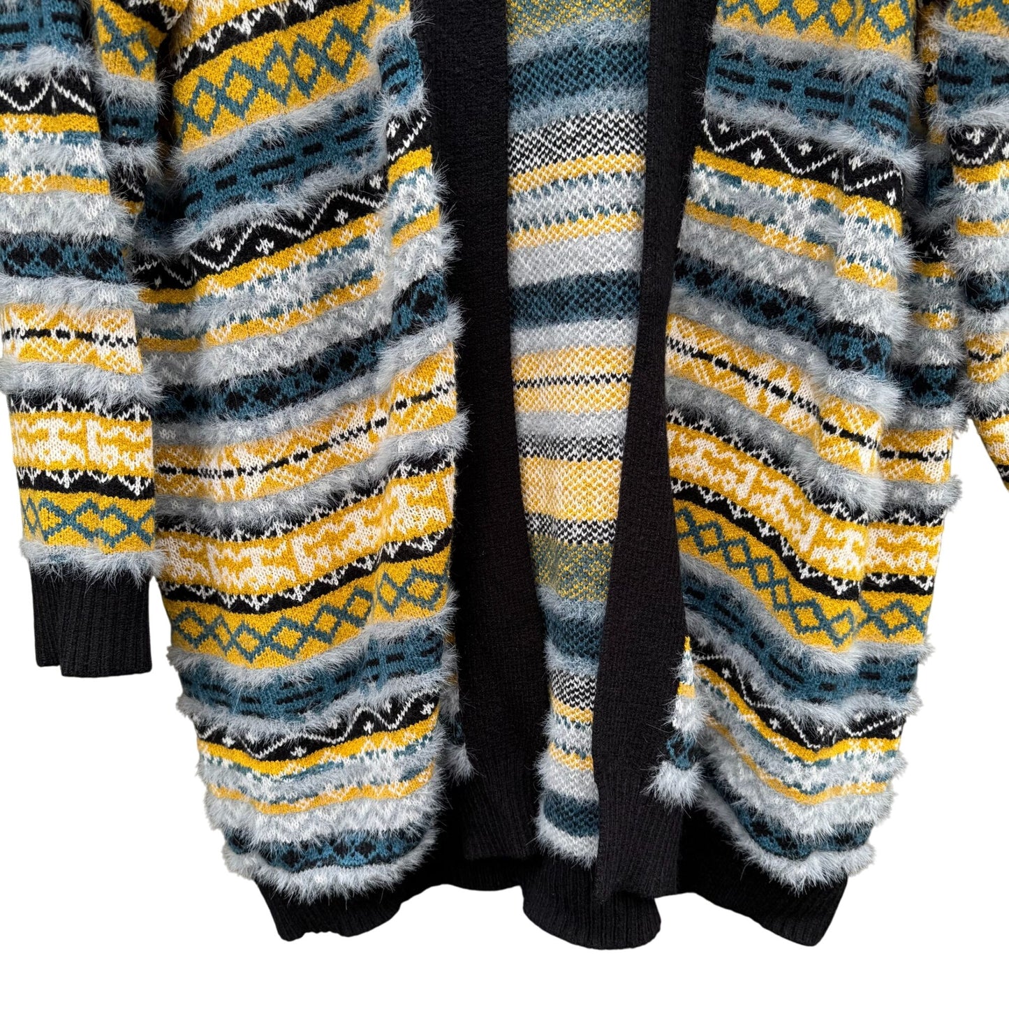 Love Culture Striped Open Front Fuzzy Knit Cardigan Sweater Cozy Knit Womens S/M