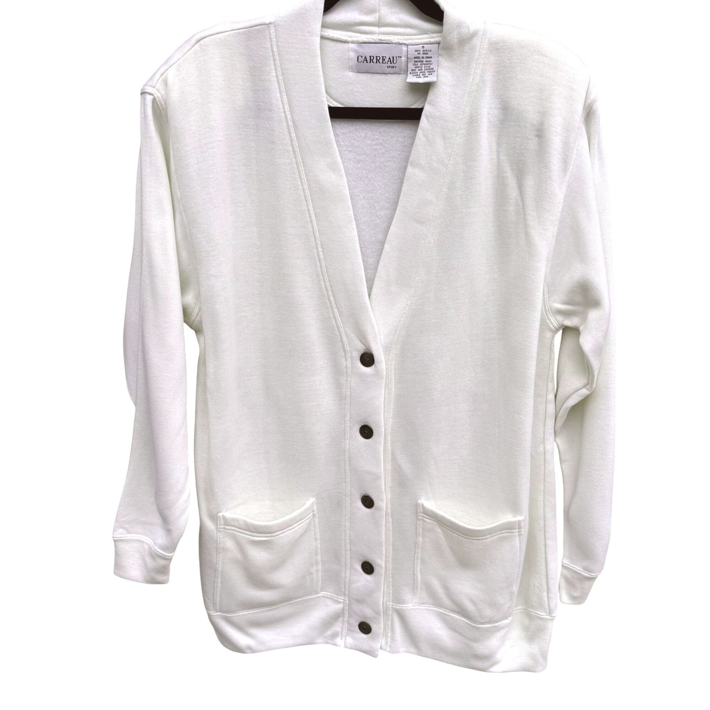 Carreau Sport Vintage 90s Womens White Oversized Shoulder Pads Button Cardigan S