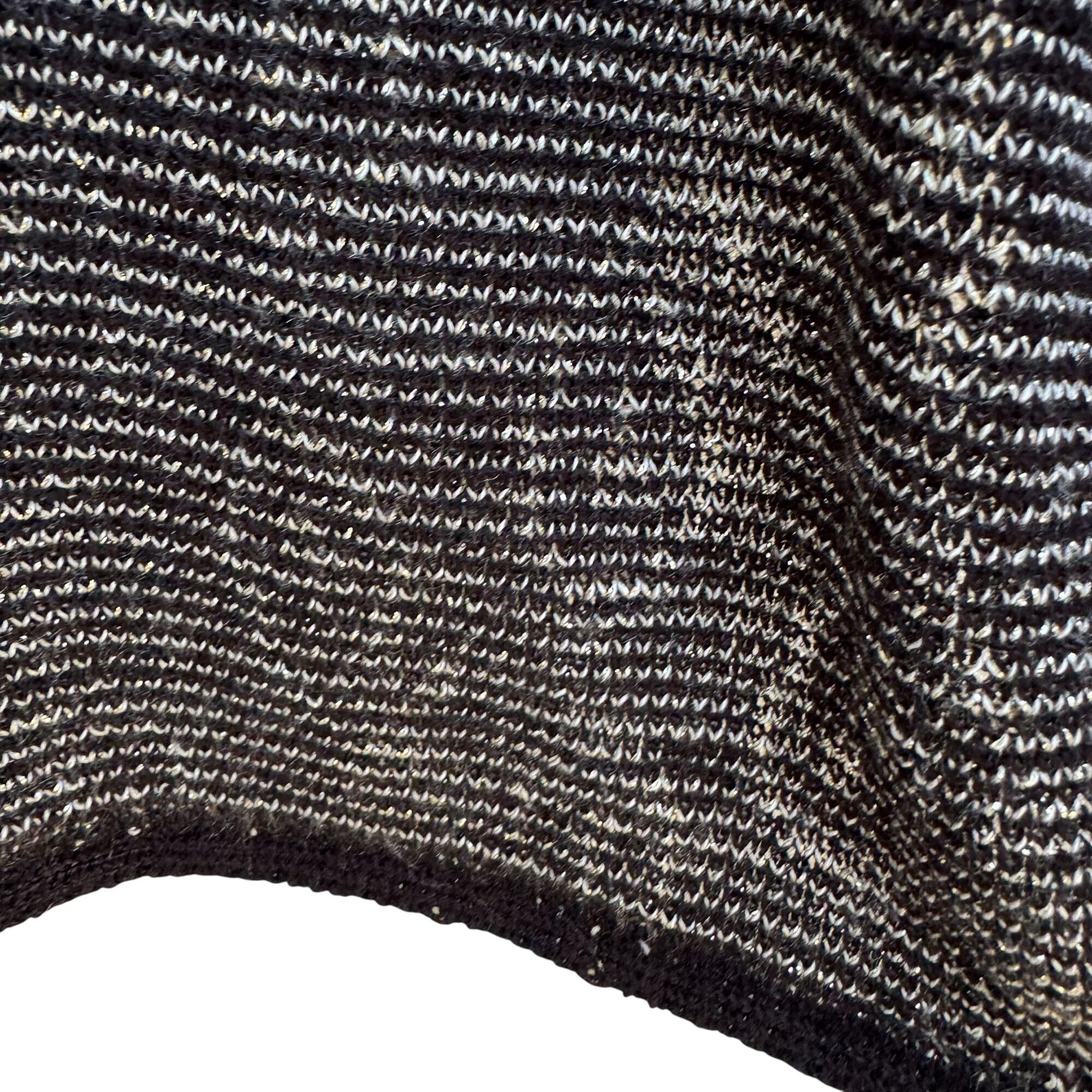 Vintage Womens Black Open Front Knit Abstract Metallic Print Made In France Vest