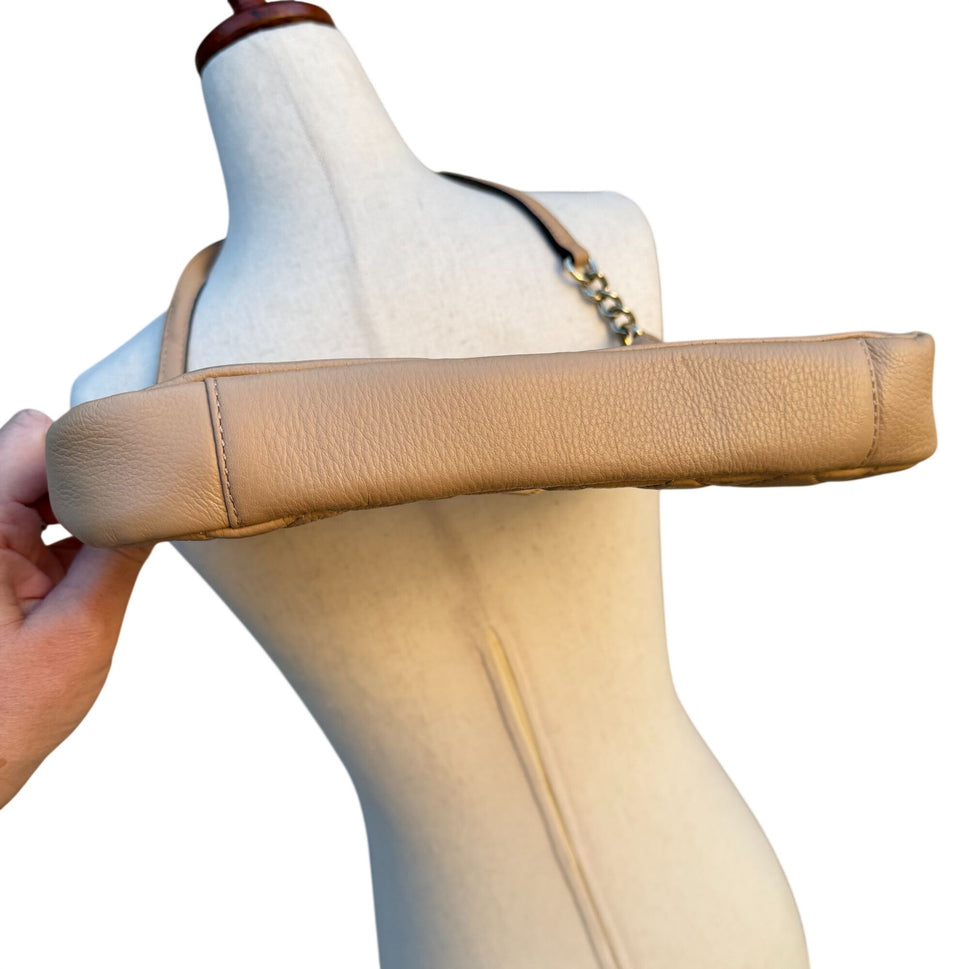 Calvin Klein Quilted Tan Leather Shoulder Bag Gold Hardware Handbag Purse Preppy