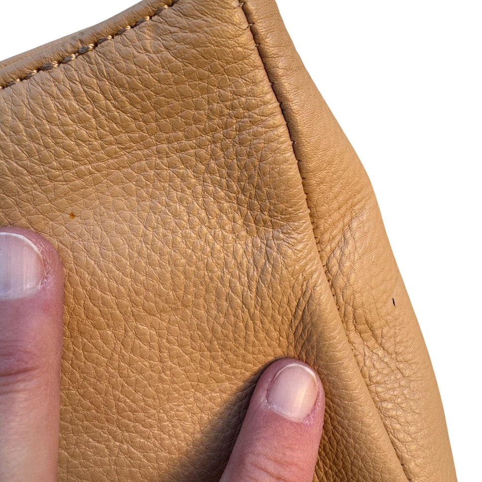 Calvin Klein Quilted Tan Leather Shoulder Bag Gold Hardware Handbag Purse Preppy