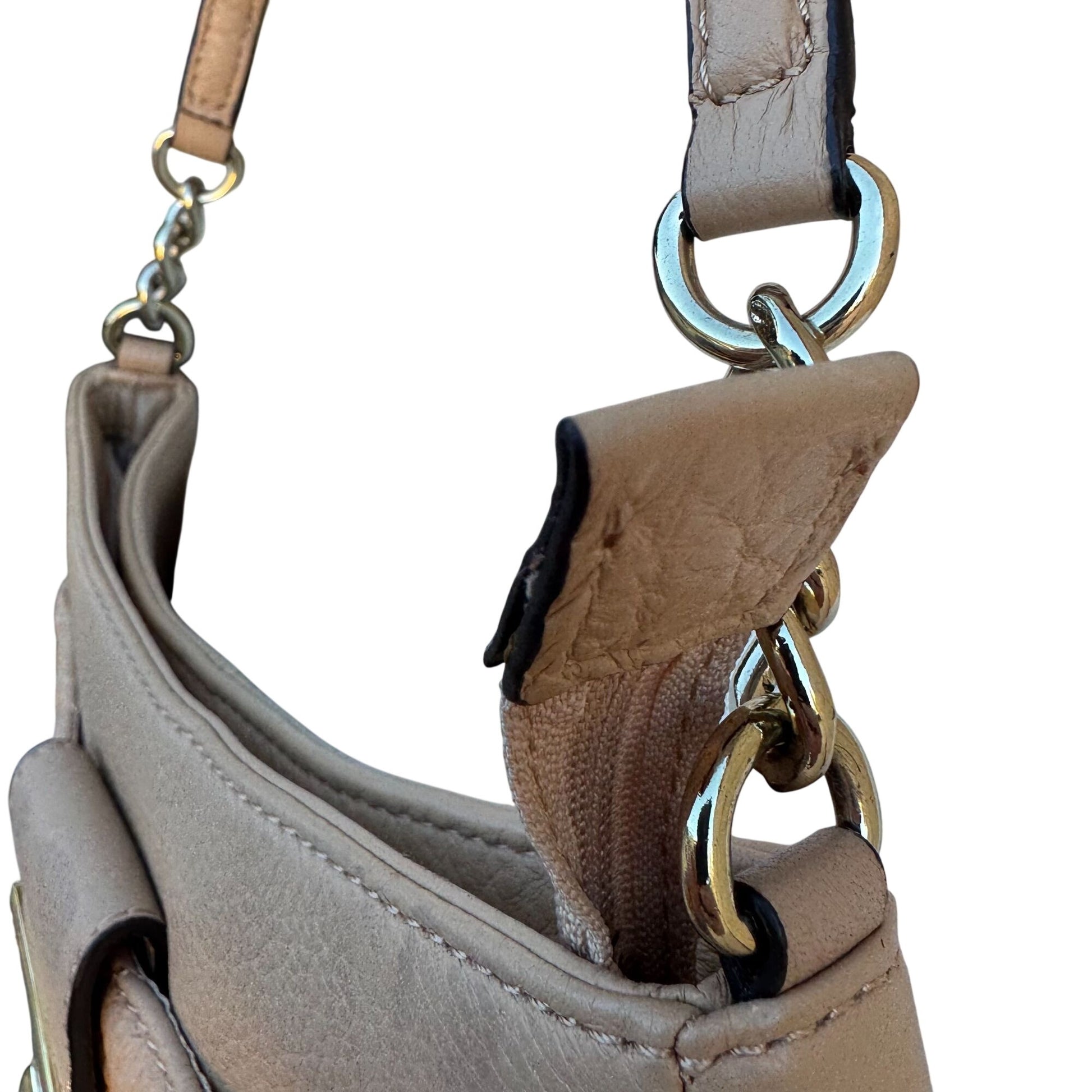 Calvin Klein Quilted Tan Leather Shoulder Bag Gold Hardware Handbag Purse Preppy