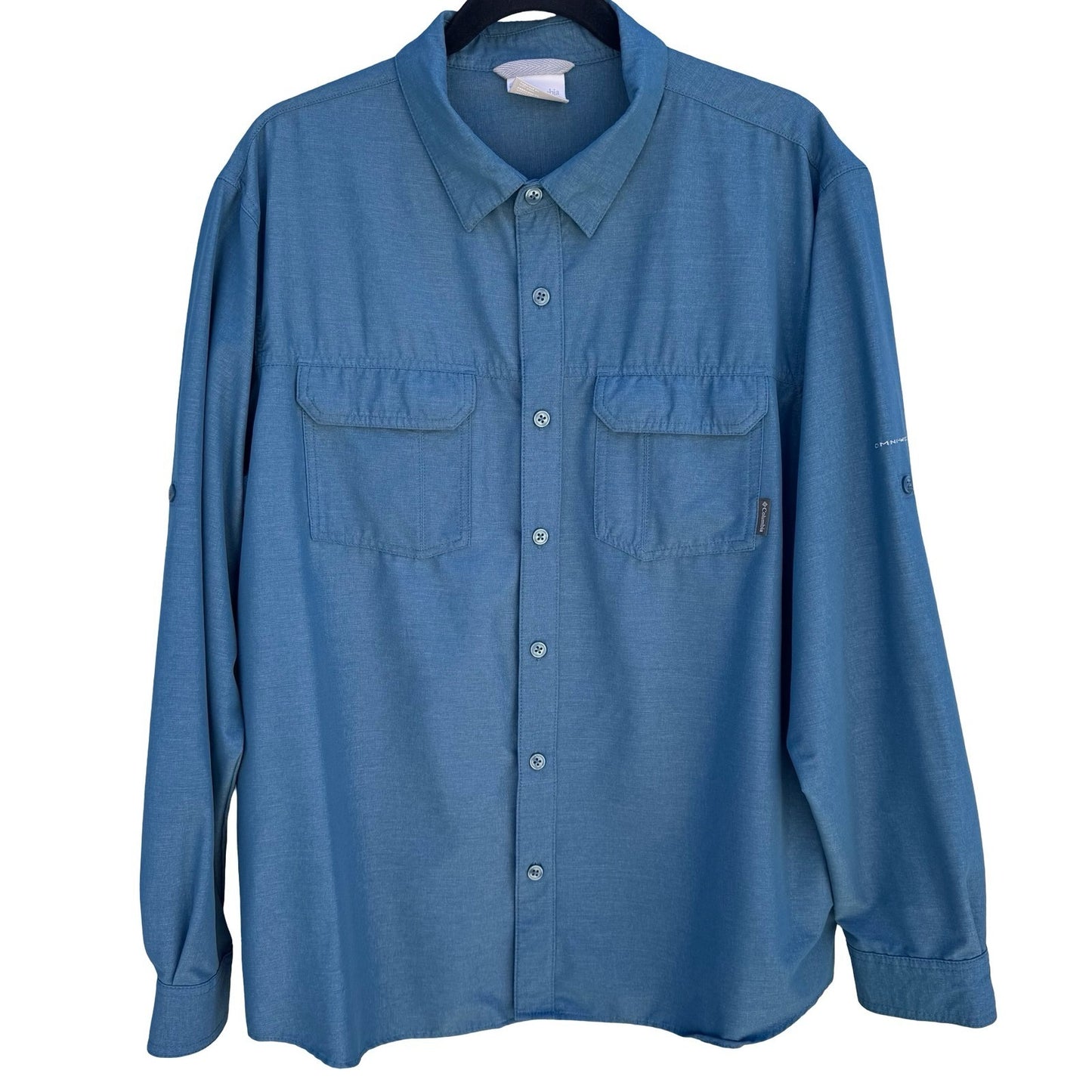 Columbia Mens L Omni-Wick Hiking Outdoor Shirt Blue Hiking Stretch Gorpcore