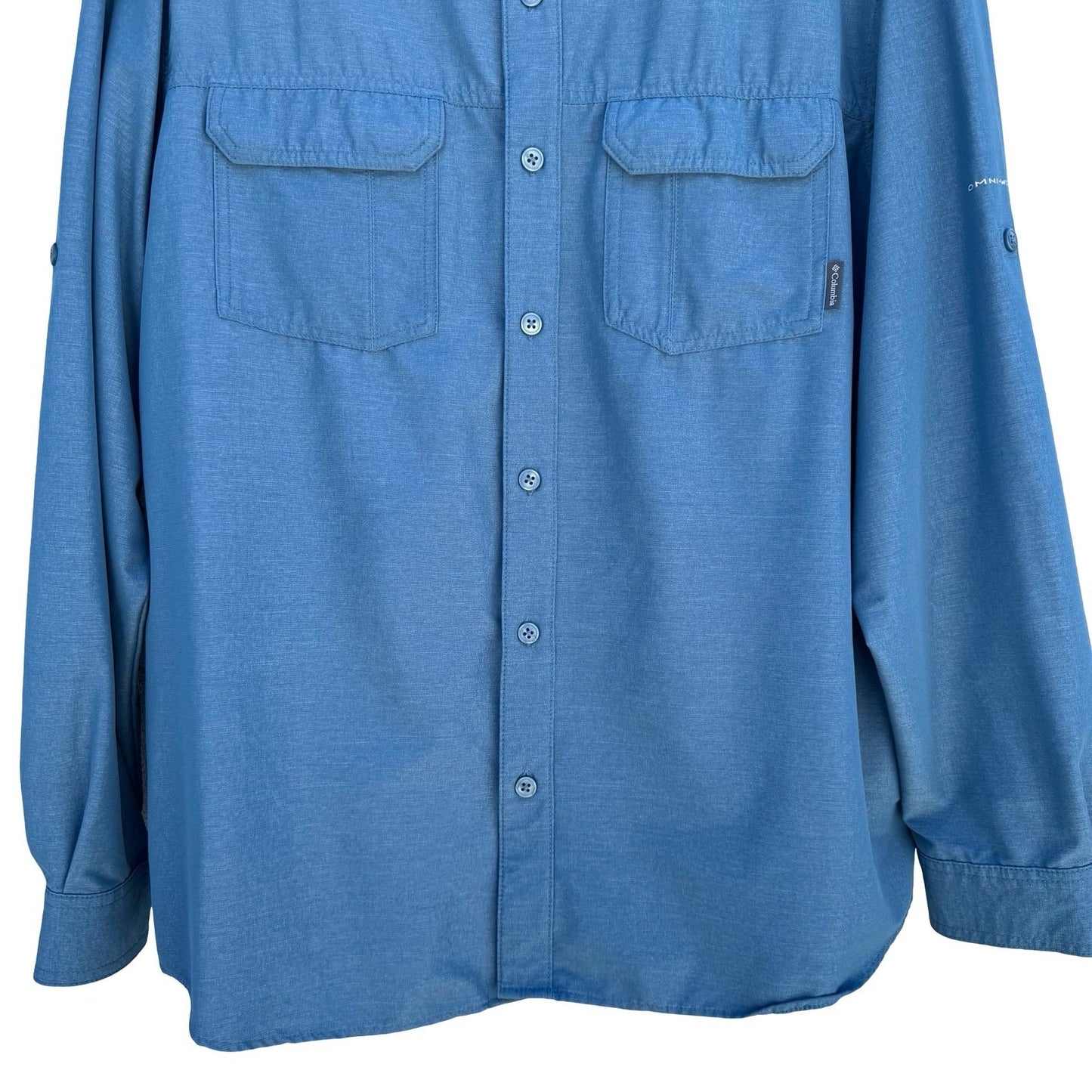 Columbia Mens L Omni-Wick Hiking Outdoor Shirt Blue Hiking Stretch Gorpcore