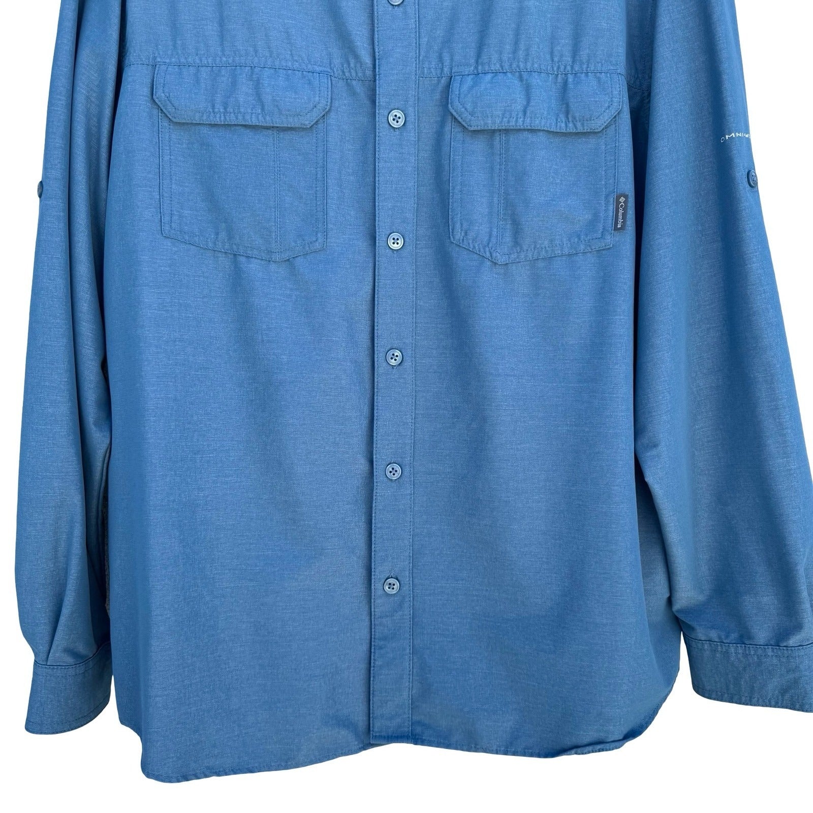 Columbia Mens L Omni-Wick Hiking Outdoor Shirt Blue Hiking Stretch Gorpcore