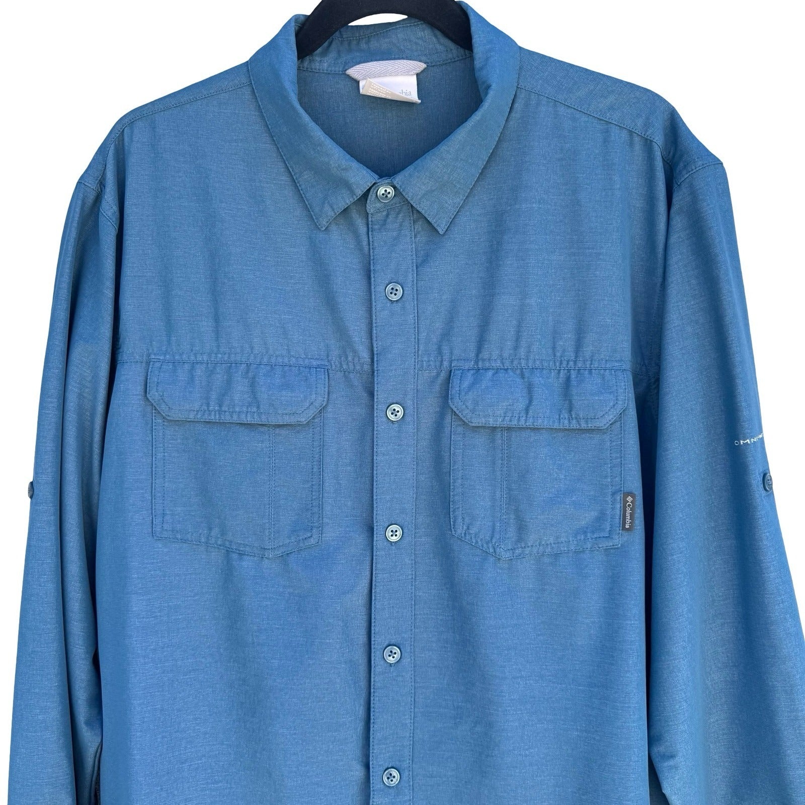Columbia Mens L Omni-Wick Hiking Outdoor Shirt Blue Hiking Stretch Gorpcore
