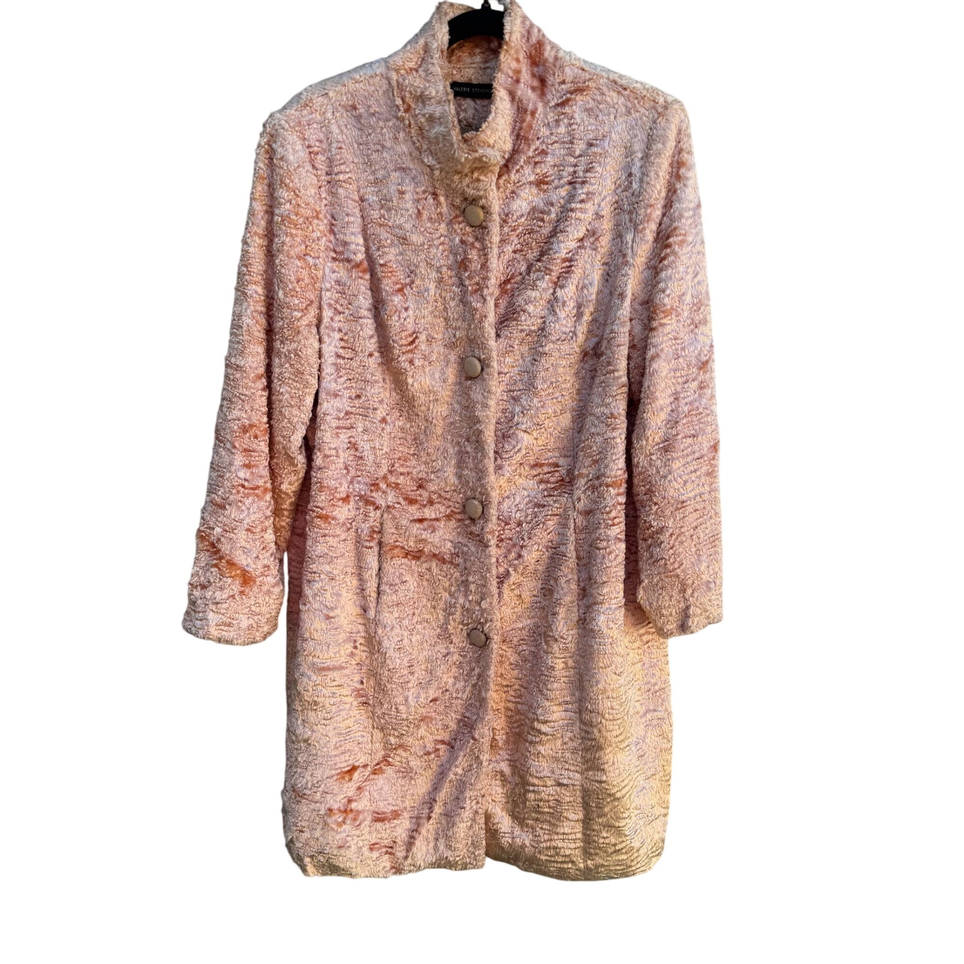 Valerie Stevens Vintage Peach Womens Crinkle Velvet Shaggy Faux Fur Look Coat L