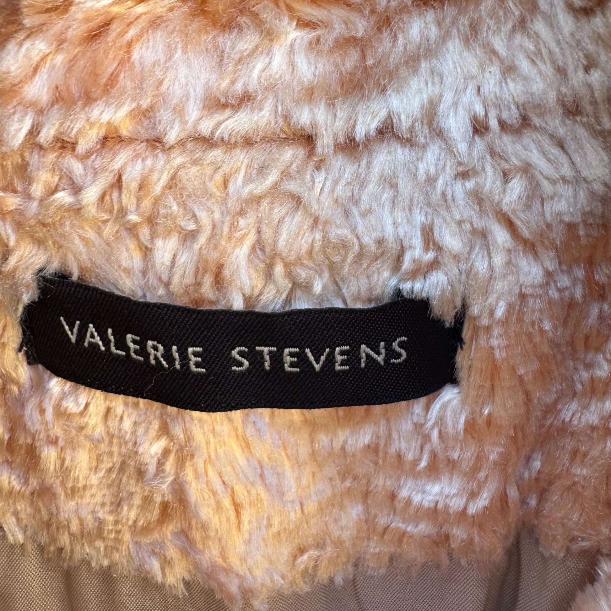 Valerie Stevens Vintage Peach Womens Crinkle Velvet Shaggy Faux Fur Look Coat L