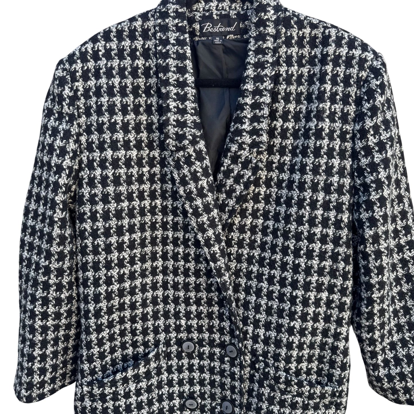 Bestrend Vintage Black & White Houndstooth Wool Blend Chic Outerwear Dress Coat