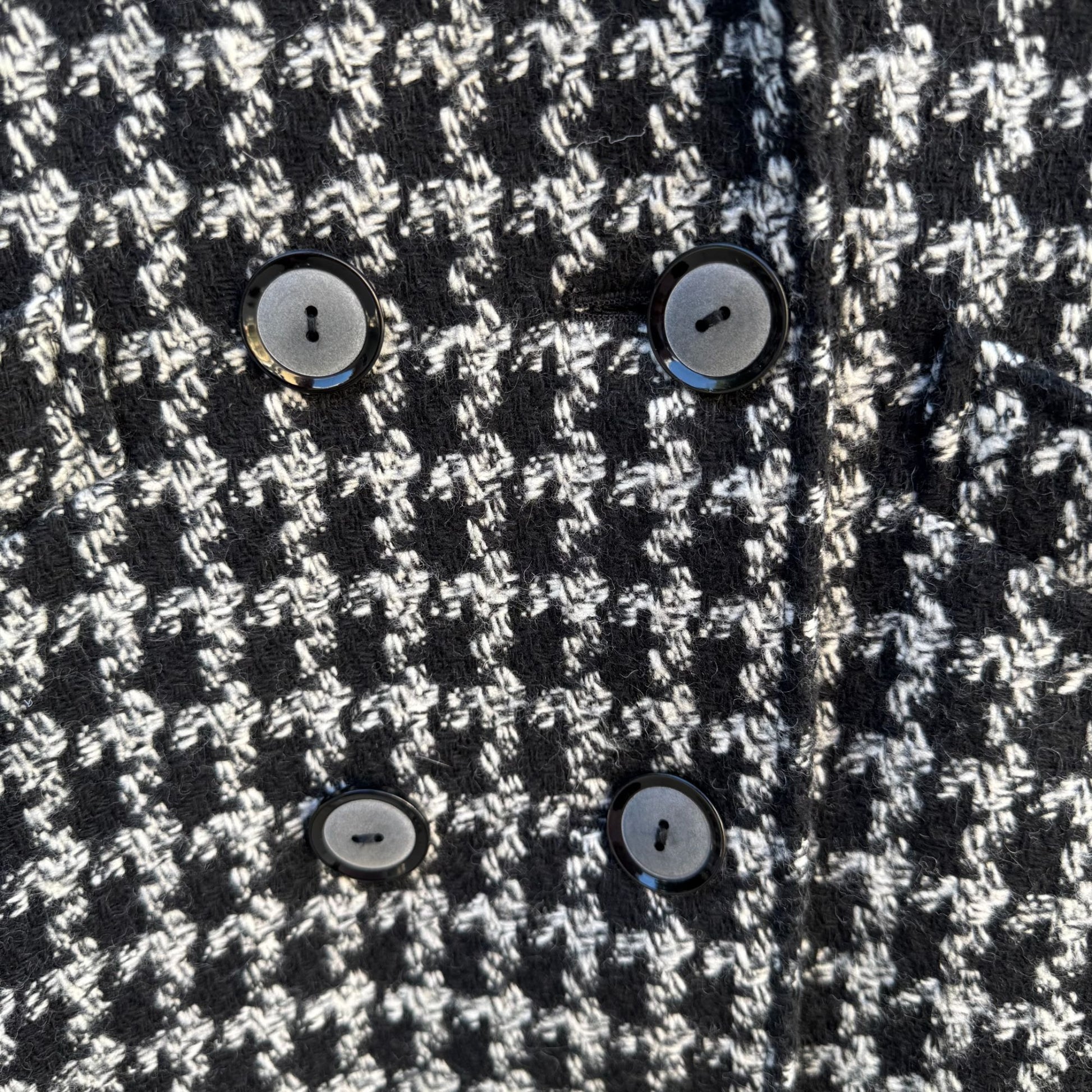 Bestrend Vintage Black & White Houndstooth Wool Blend Chic Outerwear Dress Coat