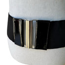 Switch Vintage 90s Y2K Wide Black Elastic Cinch Belt Patent Panels Silver Slide Buckle 2 image