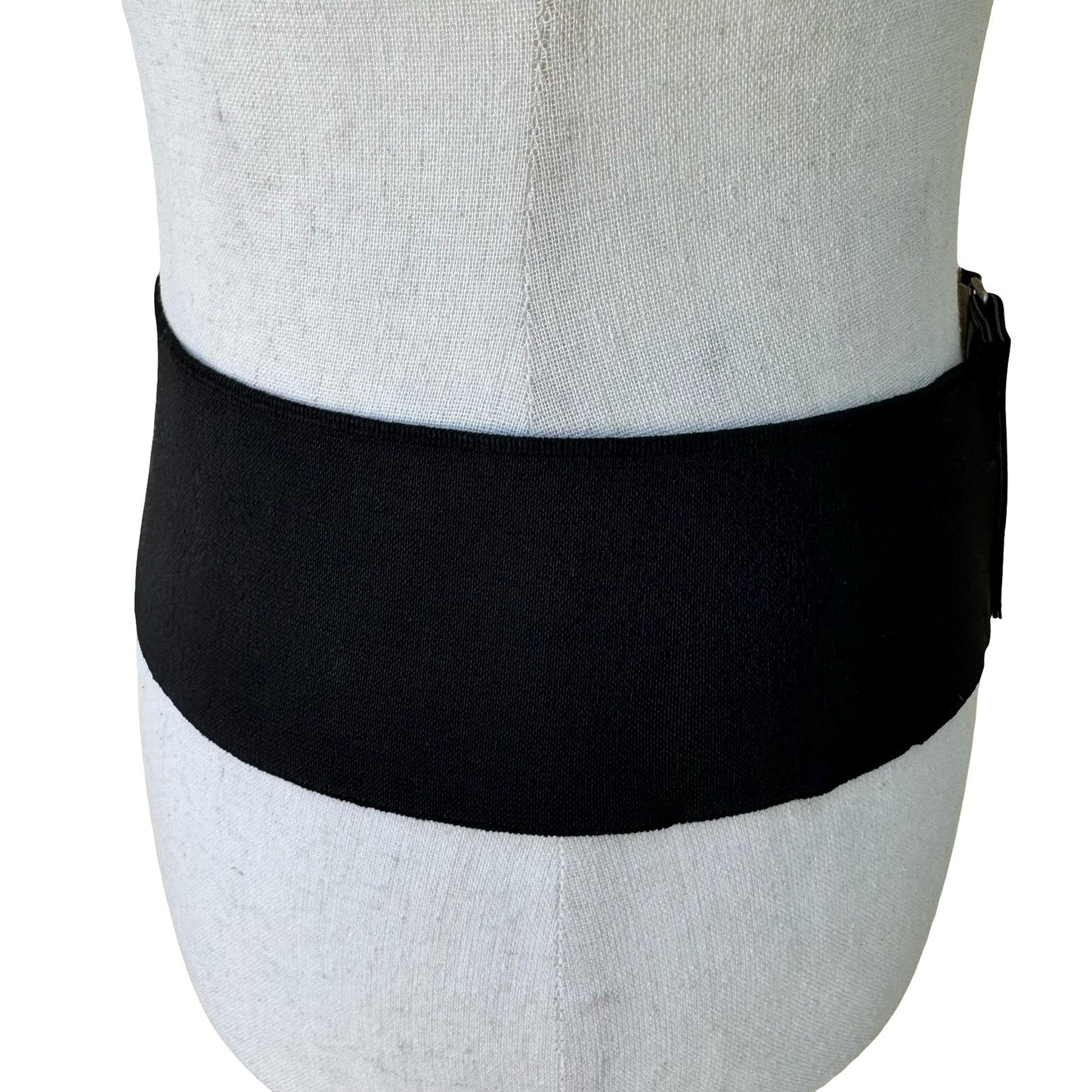 Vintage 90s Y2K Wide Black Elastic Cinch Belt Patent Panels Silver Slide Buckle