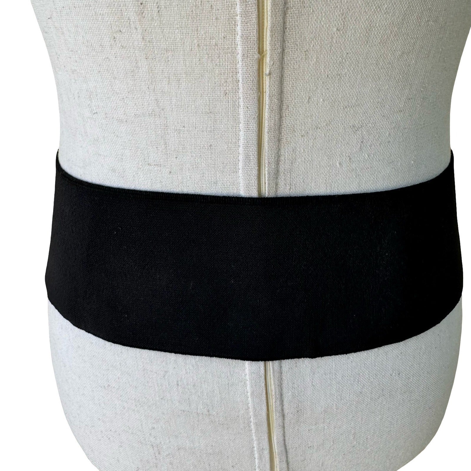 Vintage 90s Y2K Wide Black Elastic Cinch Belt Patent Panels Silver Slide Buckle