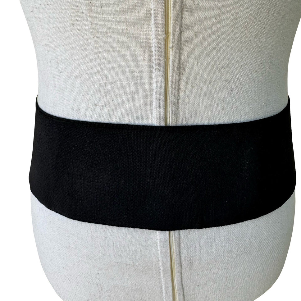 Vintage 90s Y2K Wide Black Elastic Cinch Belt Patent Panels Silver Slide Buckle