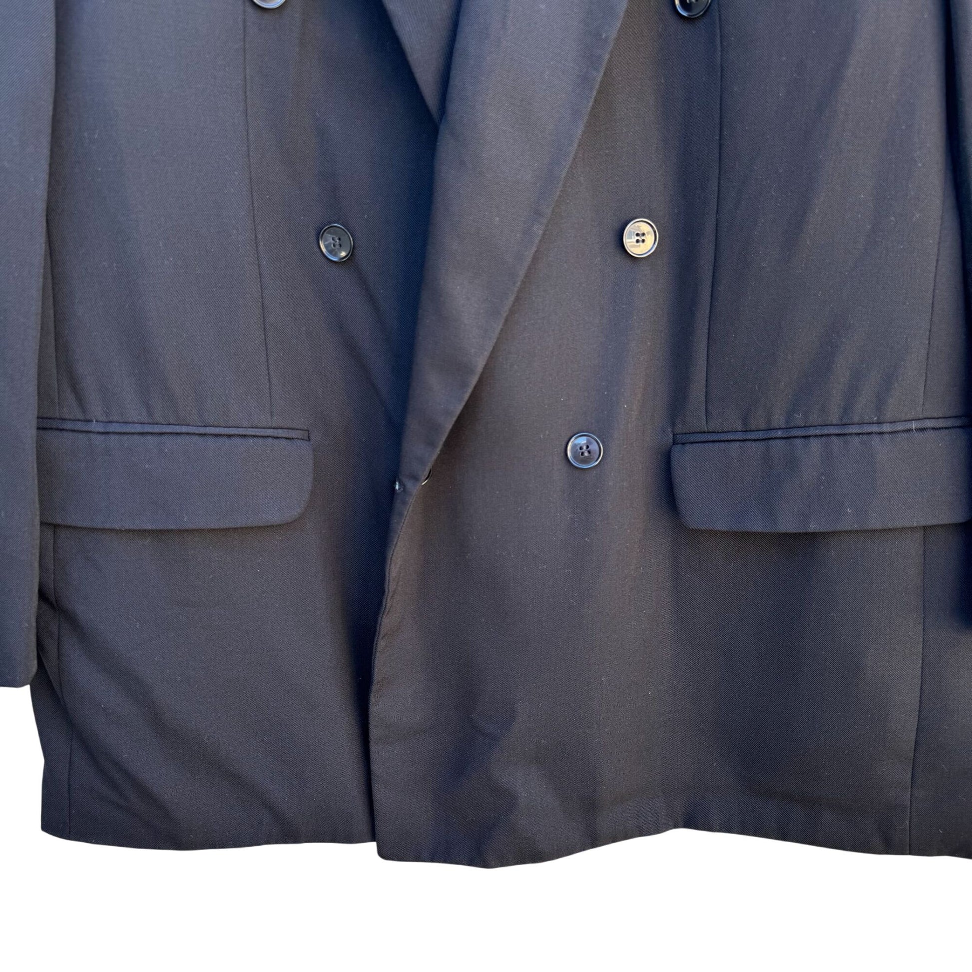 Modesto Uomo Vintage Mens Black Two Button Double Breasted Wool Blazer Jacket 46