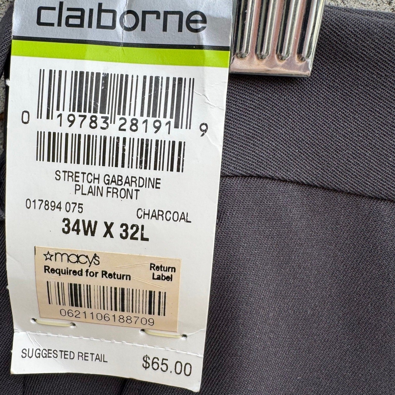 Claiborne Professional Gabardine Dress Pants Charcoal Mens 34x32 017894-075 NEW