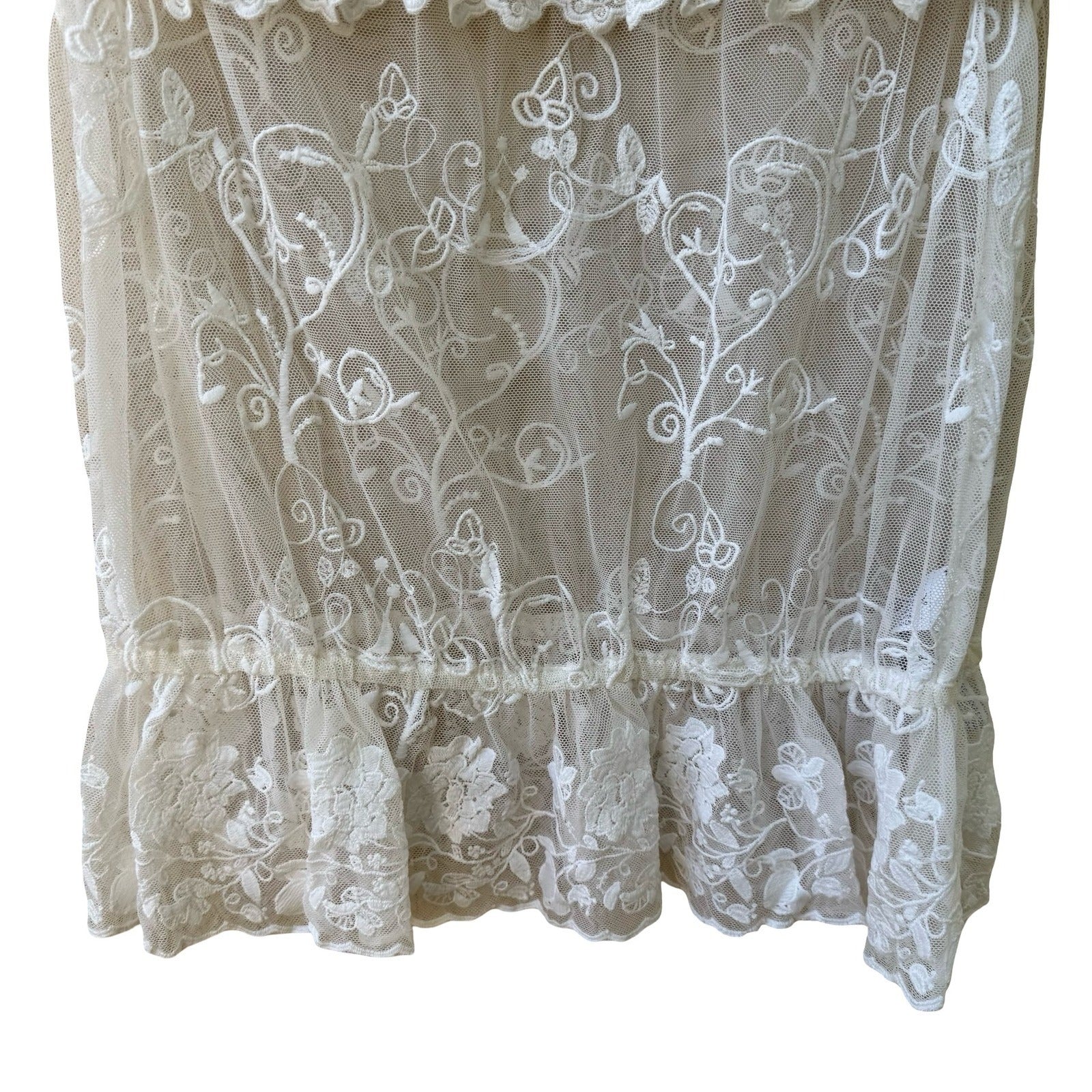 Forever 21 Coquette Floral Embroidered Sheer Mesh Lace Ruffle Peplum Blouse S