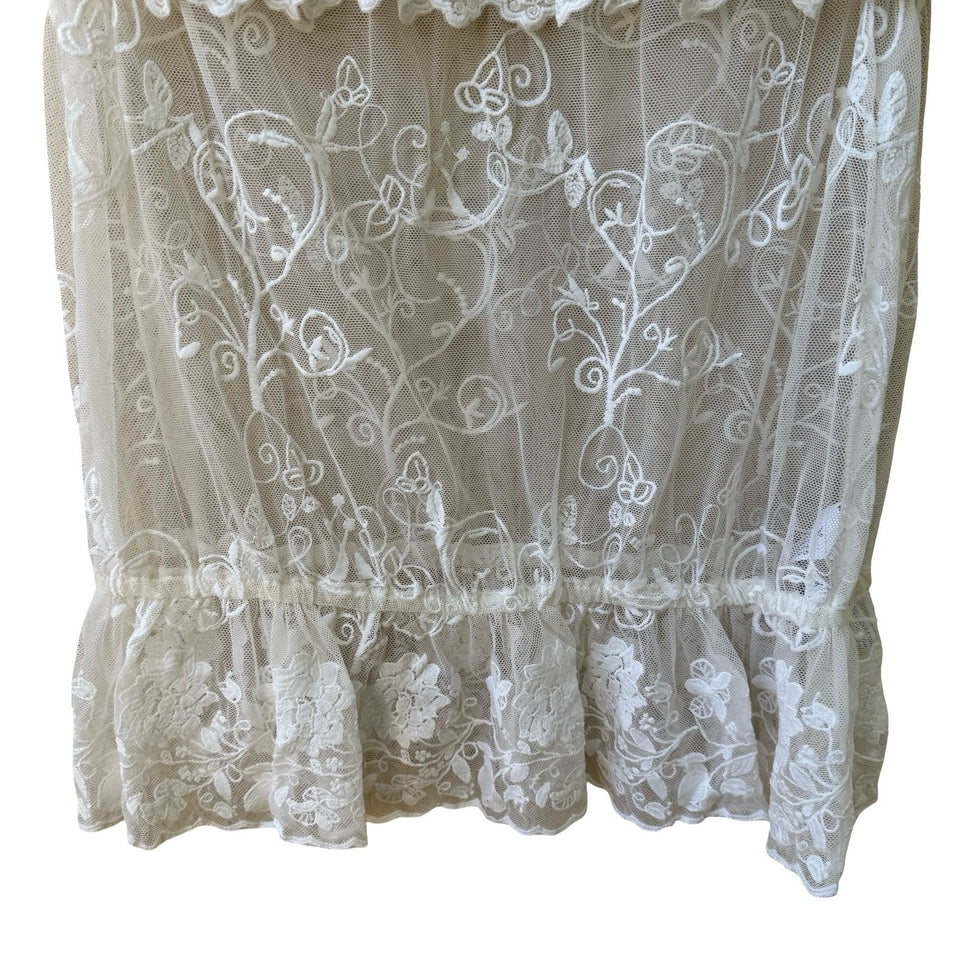Forever 21 Coquette Floral Embroidered Sheer Mesh Lace Ruffle Peplum Blouse S