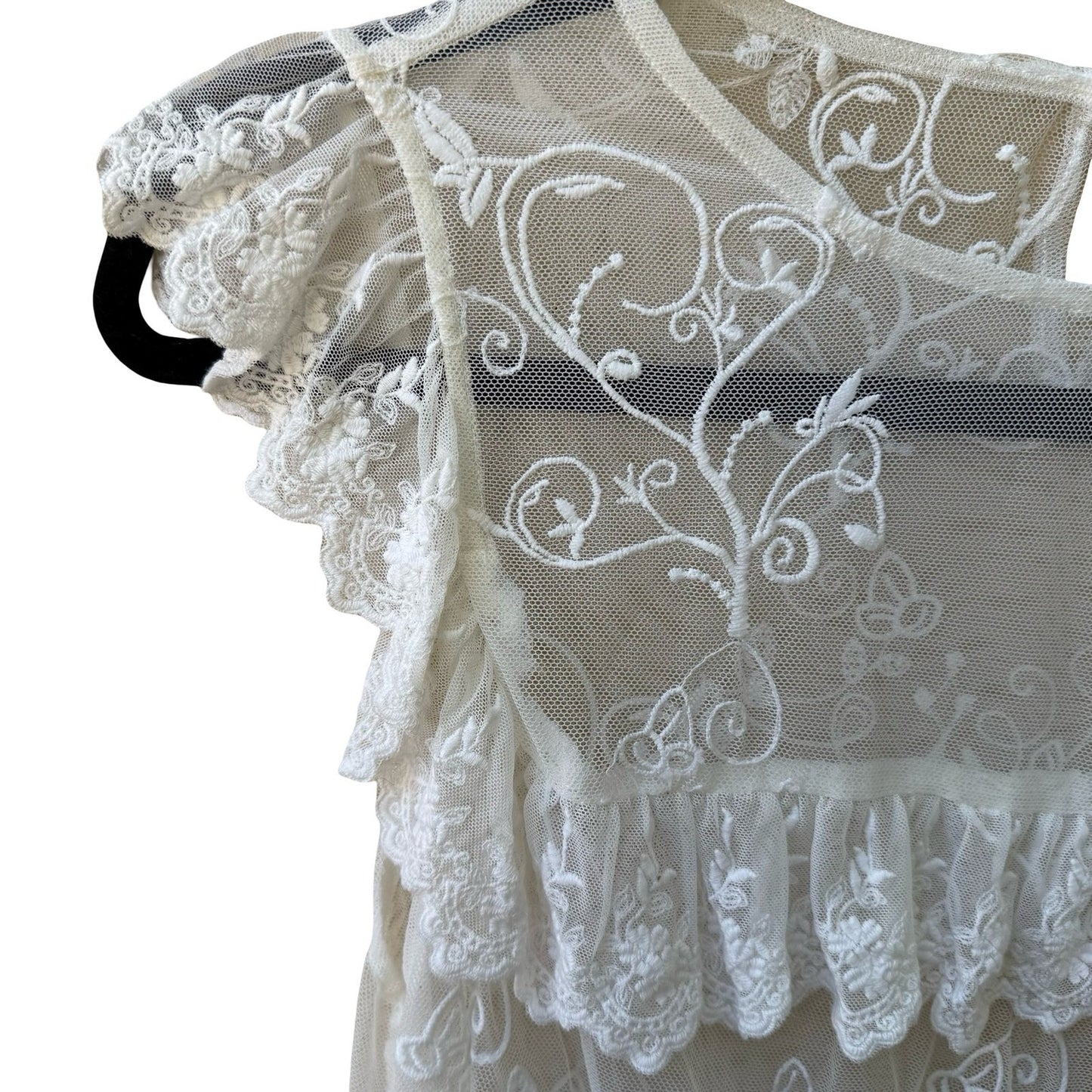 Forever 21 Coquette Floral Embroidered Sheer Mesh Lace Ruffle Peplum Blouse S