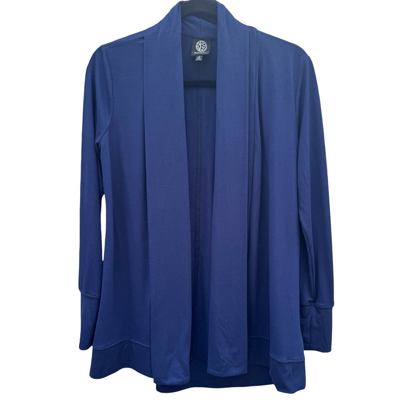 Bobeau Womens Navy Blue Open Front Shawl Collar Draped Knit Cardigan Size Small