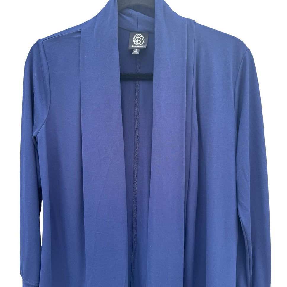 Bobeau Womens Navy Blue Open Front Shawl Collar Draped Knit Cardigan Size Small