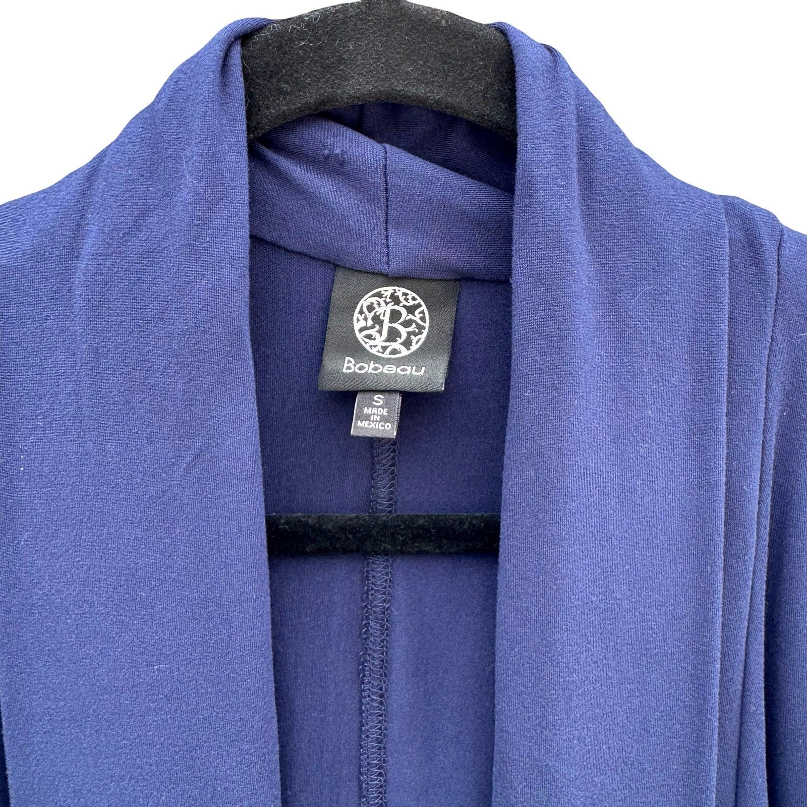 Bobeau Womens Navy Blue Open Front Shawl Collar Draped Knit Cardigan Size Small